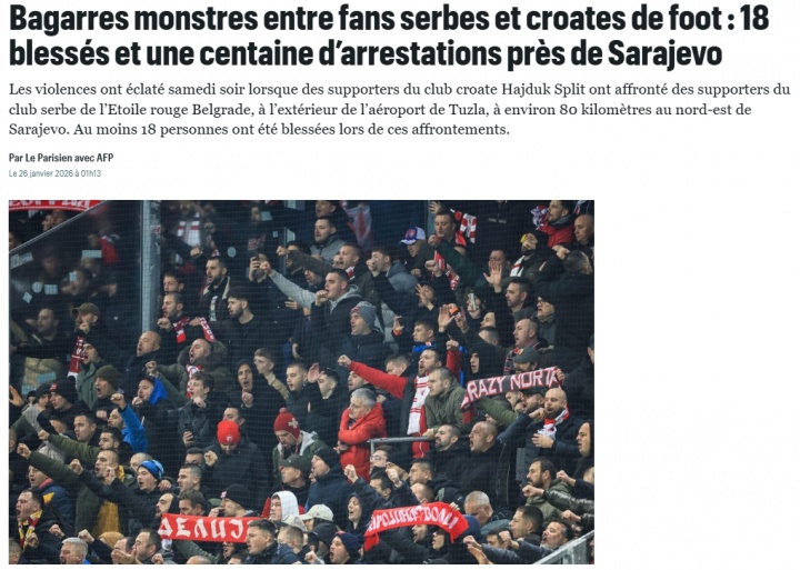 开云部门-法媒：克罗地亚和塞尔维亚球迷爆发大规模冲突，93人被捕18人受伤